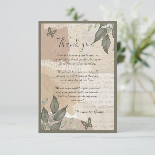 Eucalyptus  Boho groen bruiloft Bedankkaart (Staand voorkant)