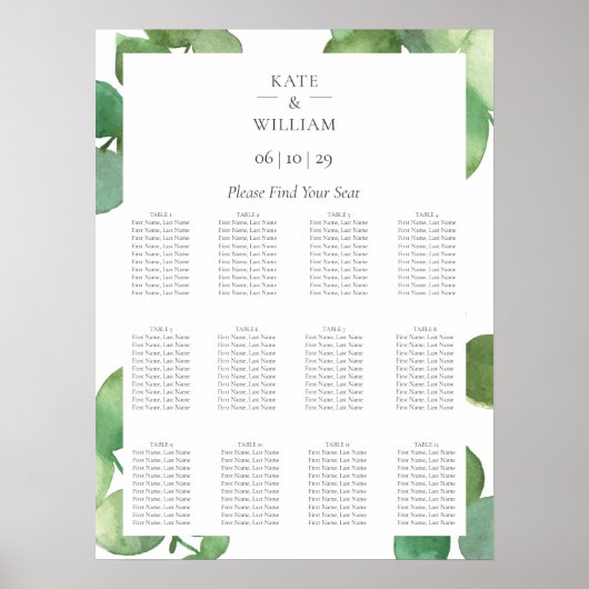 Eucalyptus Boho groen Bruiloft Zitkaarten Poster (Voorkant)