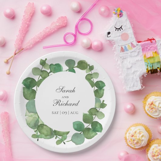 Eucalyptus Boho Groene Bloemen Papieren Bordje (Feest)