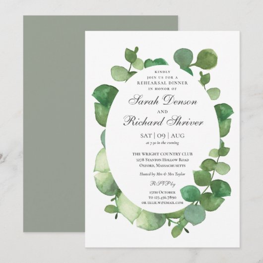 Eucalyptus Boho Groene Bloemen Rehearsal Dinner Kaart (Voorkant / Achterkant)