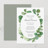 Eucalyptus Boho Groene Bloemige Bruiloftsborrel Aankondigingskaart (Voorkant / Achterkant)