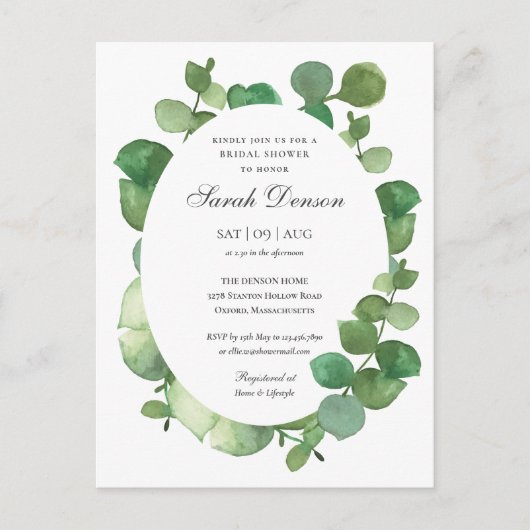 Eucalyptus Boho Groene Bloemrijke Bruids-Shower Aankondigingskaart (Voorkant)