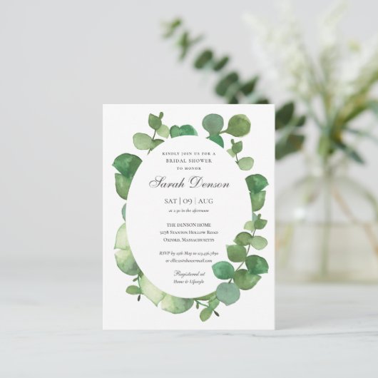 Eucalyptus Boho Groene Bloemrijke Bruids-Shower Aankondigingskaart (Staand voorkant)