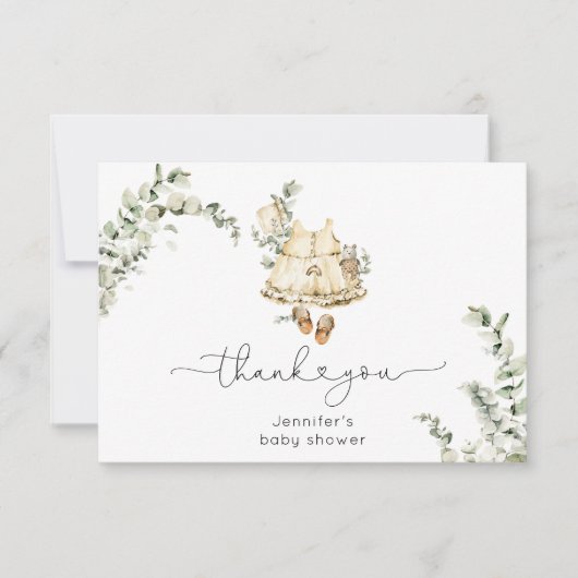 Eucalyptus boho kinderkamer kleding baby shower bedankkaart (Voorkant)
