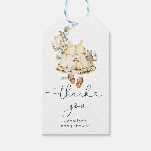 Eucalyptus boho kinderkamer regenbogen baby meisje cadeaulabel (Voorkant)