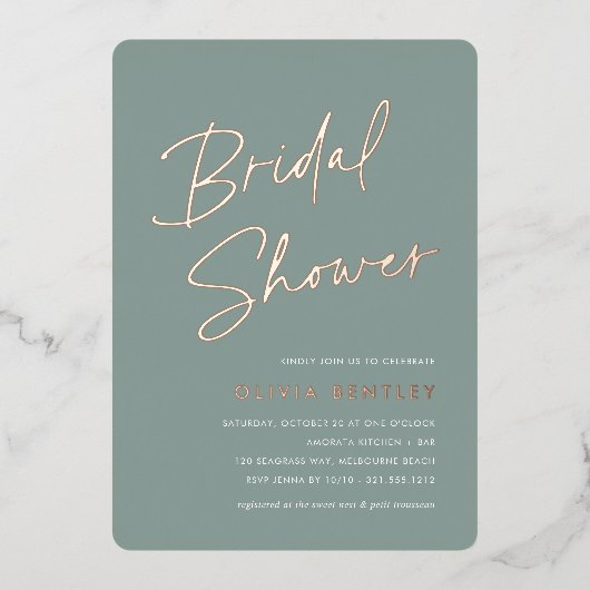 Eucalyptus | Boho Minimalist Script Vrijgezellenfe Folie Uitnodiging (Voorkant)