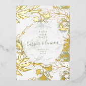 Eucalyptus Boho Modern Pampas Gold bewaart de datu Folie Uitnodiging (Voorkant)