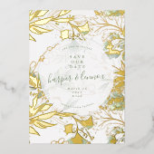 Eucalyptus Boho Modern Pampas Goud Bewaar De Datum Folie Uitnodiging (Voorkant)