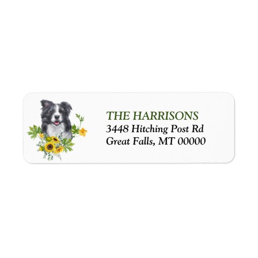 Eucalyptus Border Collie Dog Label Zonnebloem (Voorkant)