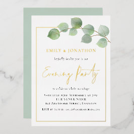 Eucalyptus Border Wedding Evding Party Gold Real Folie Uitnodiging