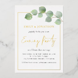 Eucalyptus Border Wedding Evding Party Gold Real Folie Uitnodiging