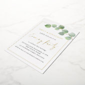 Eucalyptus Border Wedding Evding Party Gold Real Folie Uitnodiging (Gedraaid)