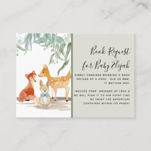 Eucalyptus Bossen Deer Fox Rabbit Baby shower Book Visitekaartje