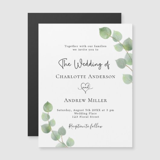 Eucalyptus botanical bruiloft nodigmagnet (Voorkant / Achterkant)