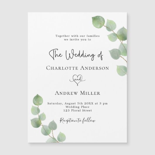 Eucalyptus botanical bruiloft nodigmagnet (Voorkant)