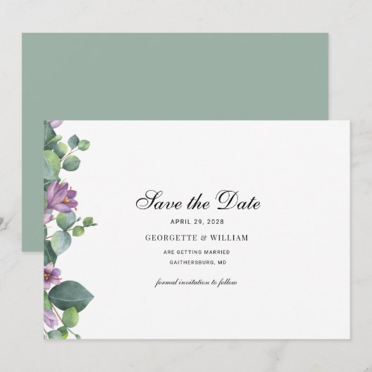Eucalyptus Botanical Foliage Script Save The Date (Voorkant / Achterkant)