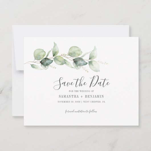 Eucalyptus Botanical Foliage Weddenschap Save The Date (Voorkant)