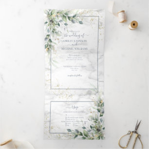 Eucalyptus Botanical Gold Greenery Weddenschap Drieluik Uitnodiging