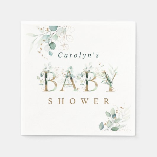 Eucalyptus Botanical Gold Letter Baby shower Servet (Voorkant)