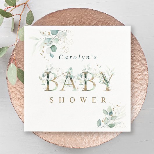Eucalyptus Botanical Gold Letter Baby shower Servet