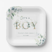Eucalyptus Botanical Gold Letter Boy Baby shower Papieren Bordje (Voorkant)