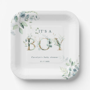 Eucalyptus Botanical Gold Letter Boy Baby shower Papieren Bordje