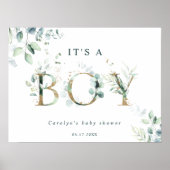 Eucalyptus Botanical Gold Letter Boy Baby shower Poster (Voorkant)
