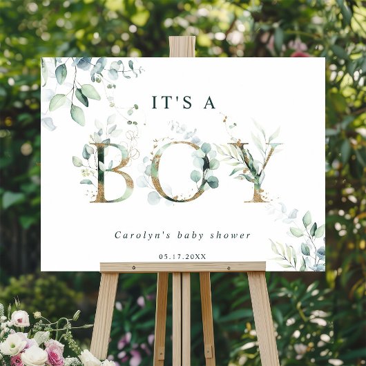 Eucalyptus Botanical Gold Letter Boy Baby shower Poster