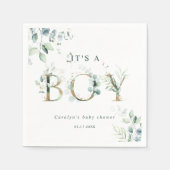 Eucalyptus Botanical Gold Letter Boy Baby shower Servet (Voorkant)