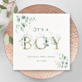 Eucalyptus Botanical Gold Letter Boy Baby shower Servet