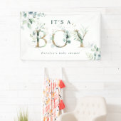 Eucalyptus Botanical Gold Letter Boy Baby shower Spandoek (Insitu)