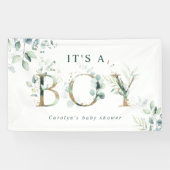 Eucalyptus Botanical Gold Letter Boy Baby shower Spandoek (Horizontaal)