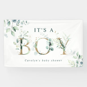 Eucalyptus Botanical Gold Letter Boy Baby shower Spandoek