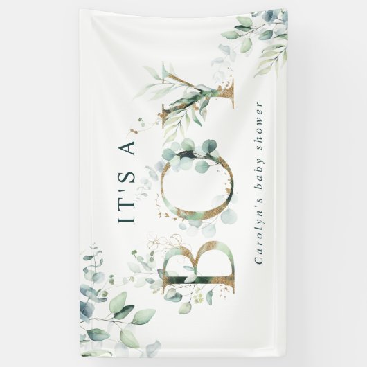 Eucalyptus Botanical Gold Letter Boy Baby shower Spandoek (Verticaal)