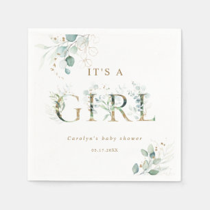 Eucalyptus Botanical Gold Letter Girl Baby shower Servet