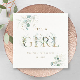 Eucalyptus Botanical Gold Letter Girl Baby shower Servet