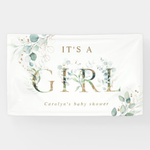 Eucalyptus Botanical Gold Letter Girl Baby shower Spandoek