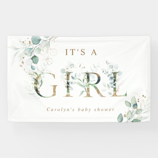 Eucalyptus Botanical Gold Letter Girl Baby shower Spandoek (Horizontaal)