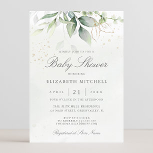 Eucalyptus Botanical Gold Modern Baby shower Kaart