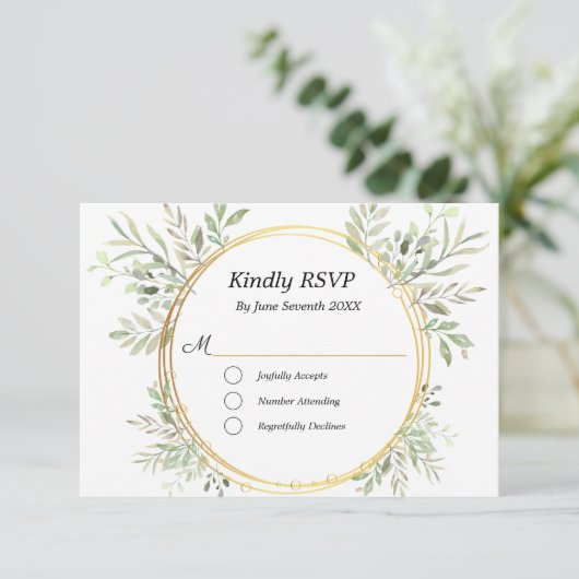 Eucalyptus Botanical Gold RSVP Meal Response Kaart (Staand voorkant)