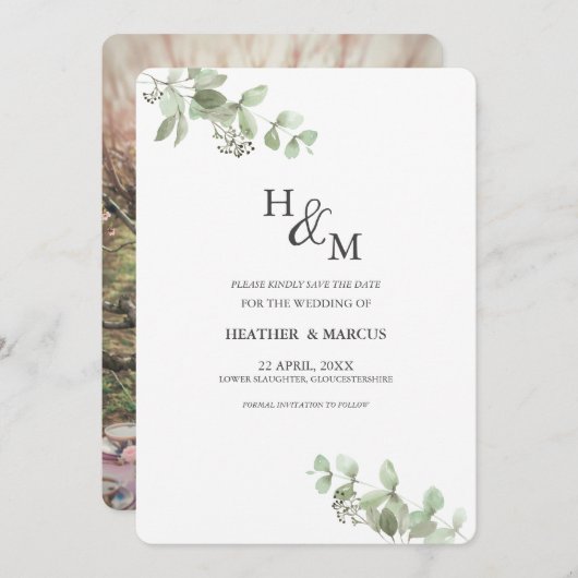 Eucalyptus Botanical Green Sophisticding S Save The Date (Voorkant / Achterkant)