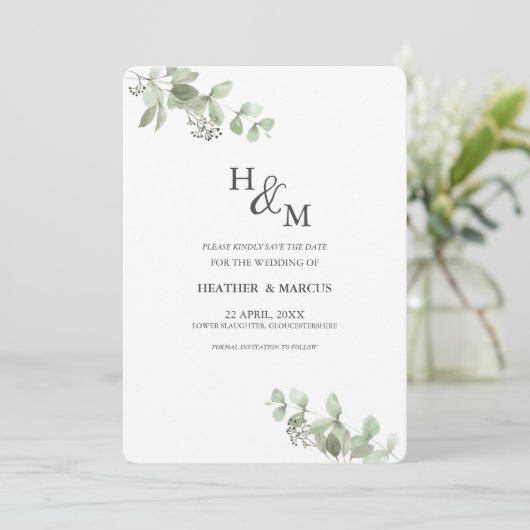 Eucalyptus Botanical Green Sophisticding S Save The Date (Staand voorkant)