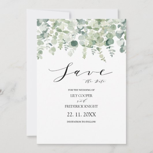 Eucalyptus Botanical Green Wedding Save The Date (Voorkant)