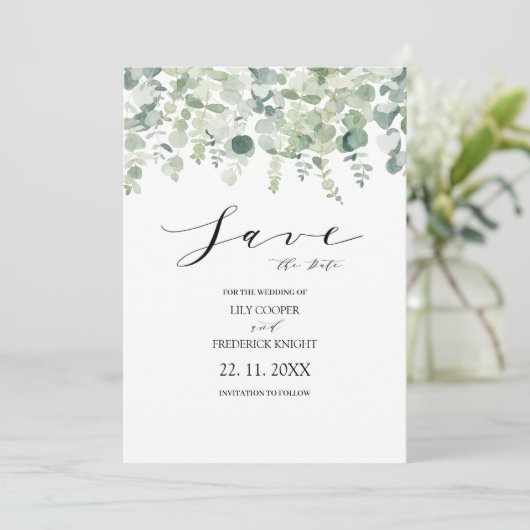 Eucalyptus Botanical Green Wedding Save The Date (Staand voorkant)