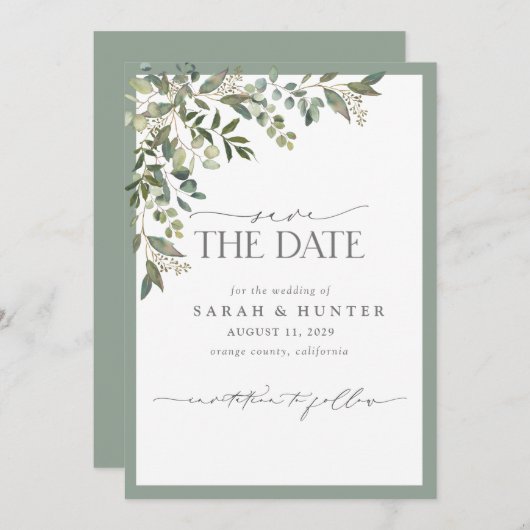 Eucalyptus Botanical Greenery Calligraphy Wedding Save The Date (Voorkant / Achterkant)