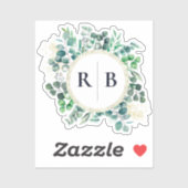 Eucalyptus Botanical Greenery Couple Monogram Sticker (Vel)