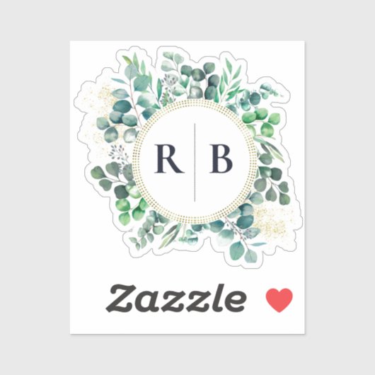 Eucalyptus Botanical Greenery Couple Monogram Sticker (Vel)