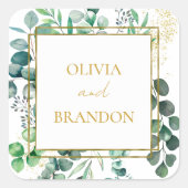 Eucalyptus Botanical Greenery Leaves Wedding Vierkante Sticker (Voorkant)