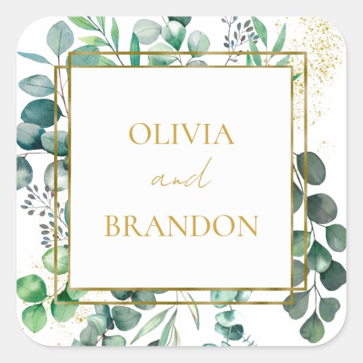Eucalyptus Botanical Greenery Leaves Wedding Vierkante Sticker (Voorkant)