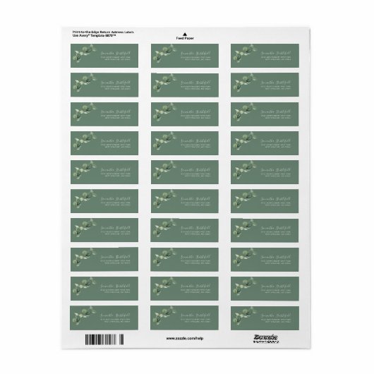Eucalyptus Botanical Greenery Return Address Etiket (Full Sheet)